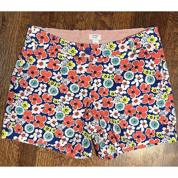 Crown & Ivy Caroline Shorts sz  6 Blue Multi Floral Classic Fit Stretch Twill - Picture 7 of 11